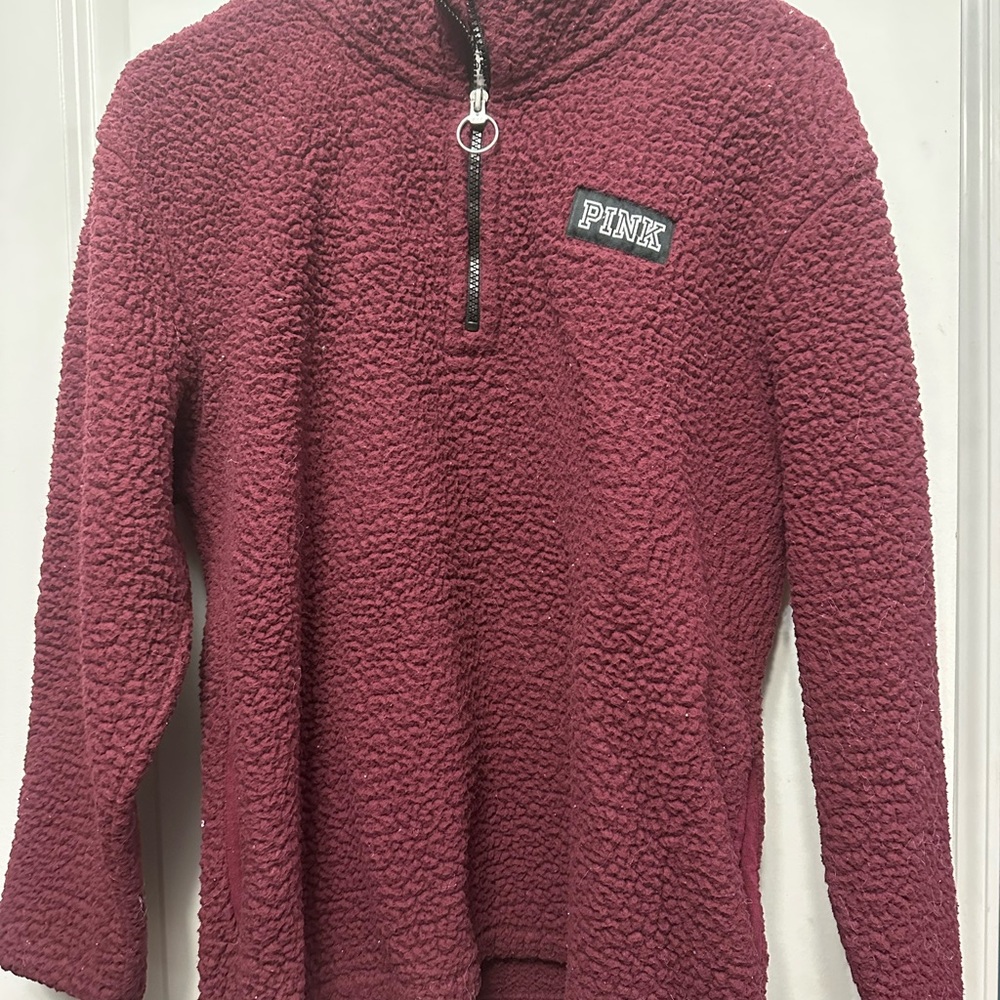 Victoria's Secret Pink Maroon Sherpa Pullover